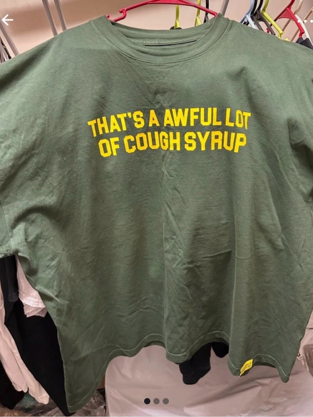 Alocs- Olive Green Graphic Tee with Yellow Slogan-New no tags